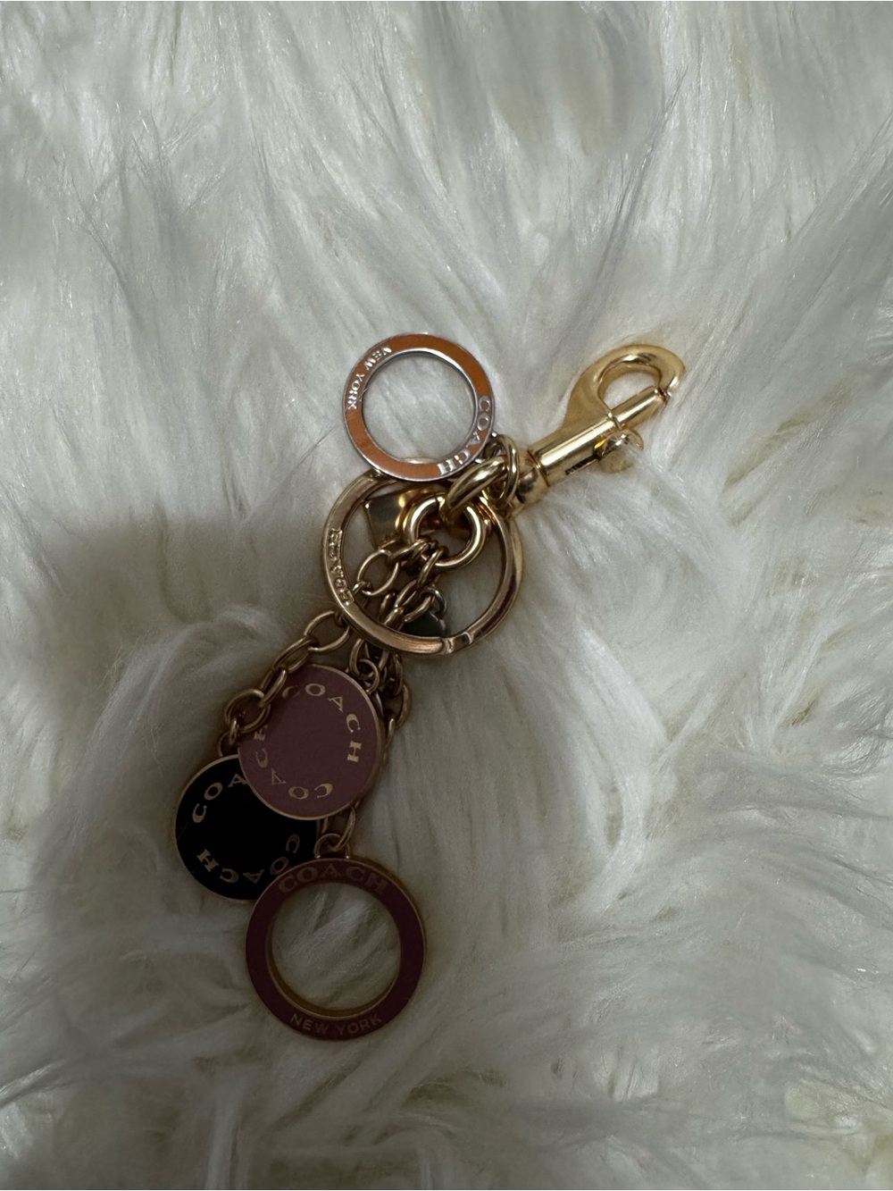 Coach Gold-Tone Multi Charm Key & Card Ring with Pink, Navy, Light Blue Accents - Picture 3 of 3